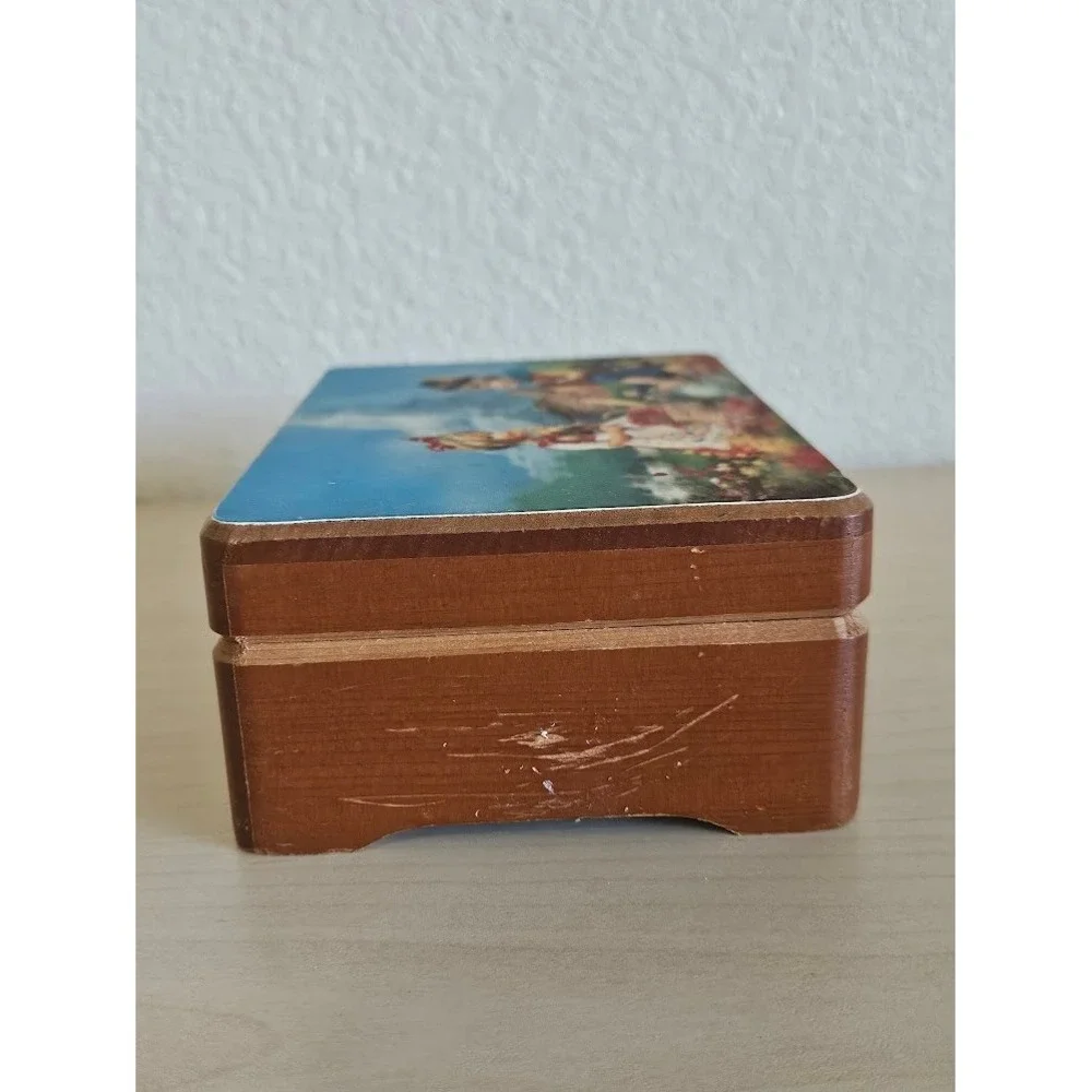 Music Wood Jewelry Box Vintage Schmid Bros 3D Bavarian Picnic Scene Edelweiss
